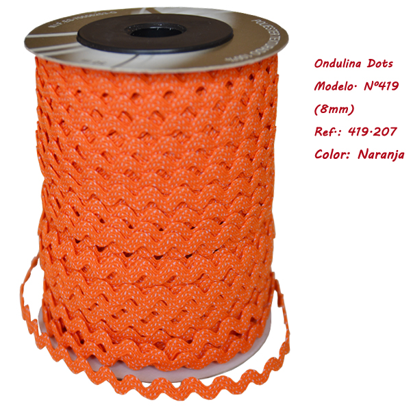 Ric Rac ribbon with Dots 8mm (50 m), Orange
